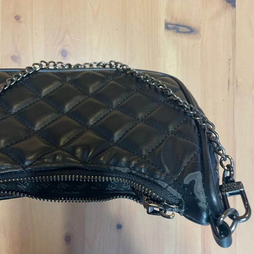Steve Madden Black Quilted Shoulder Bag with Chain Strap